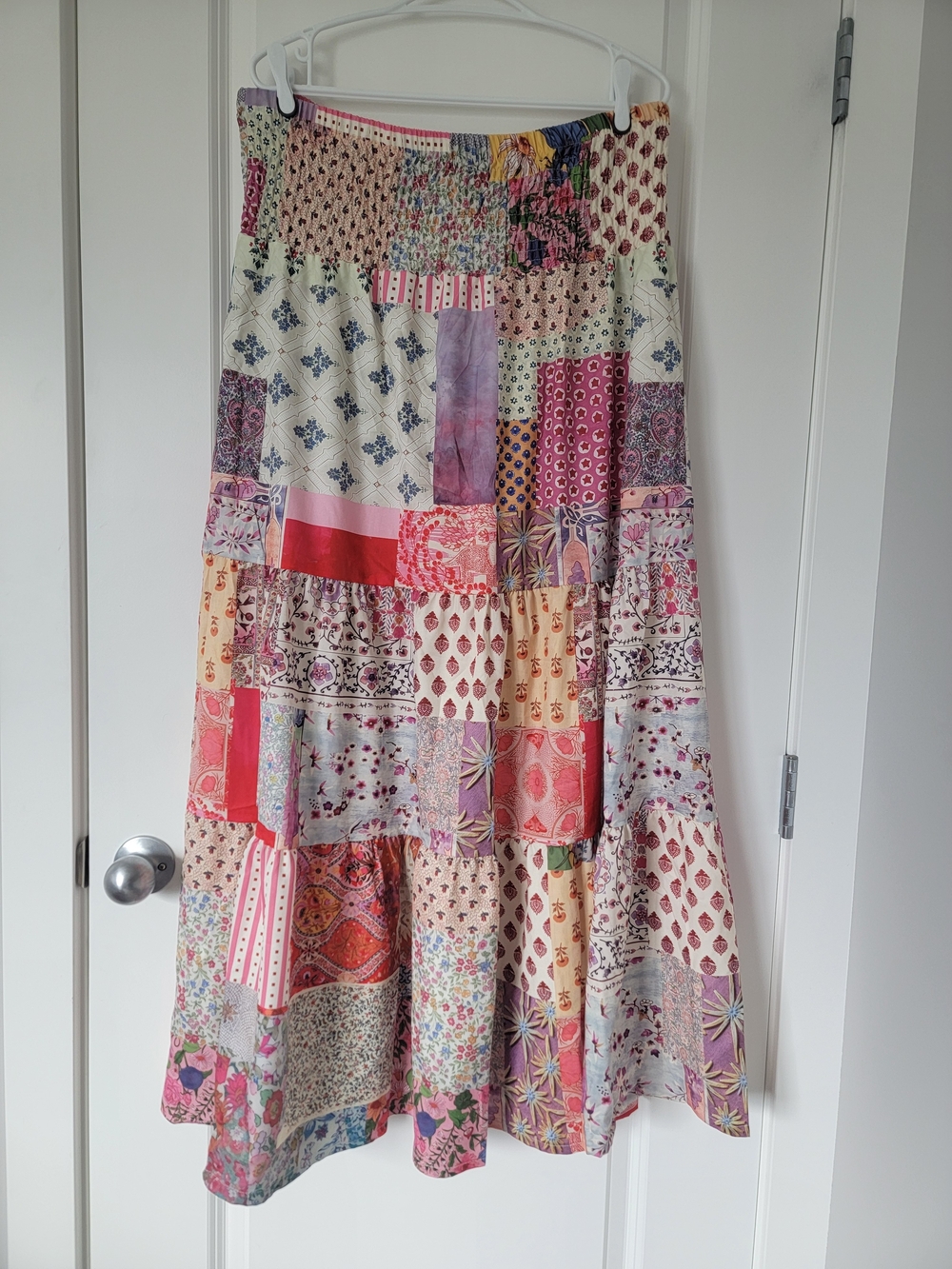 Patchwork Tiered Maxi Skirt - Pink Multi-SEE SIZE NOTE
